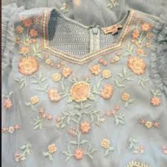 NWT Ivy city co Chantilly ruffle embroidered dress blue tulle 4x - Picture 4 of 4